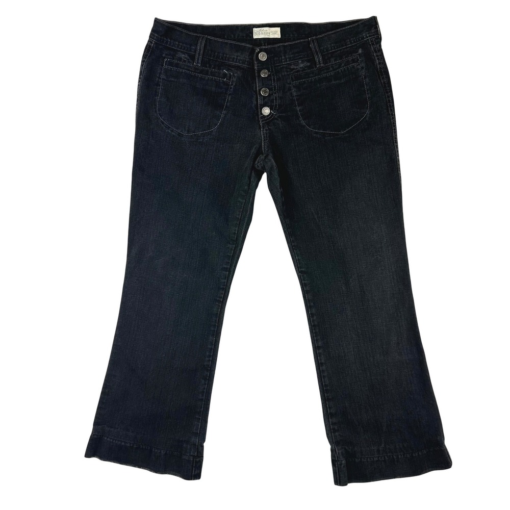 Old Navy‎ Ultra Low Rise Slim Bootcut Jeans Dark Wash Button Fly Black Size 14
